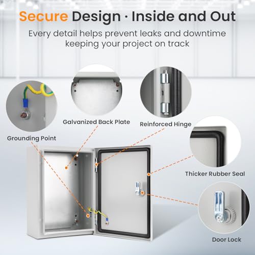QILIPSU Metal Electrical Box IP65 Waterproof Steel Project Enclosure Lockable Weatherproof Electric Junction Box for Indoor & Outdoor Use 14"x10"x6" - Image 3
