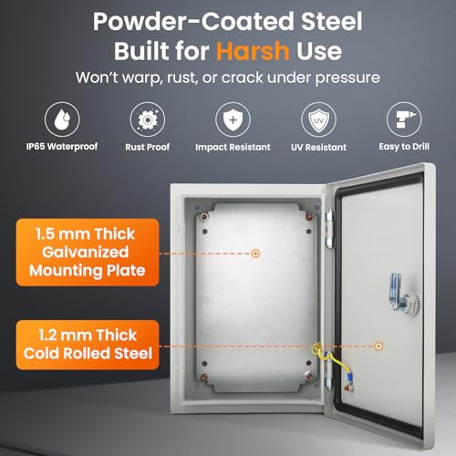 QILIPSU Metal Electrical Box IP65 Waterproof Steel Project Enclosure Lockable Weatherproof Electric Junction Box for Indoor & Outdoor Use 14"x10"x6" - Image 2