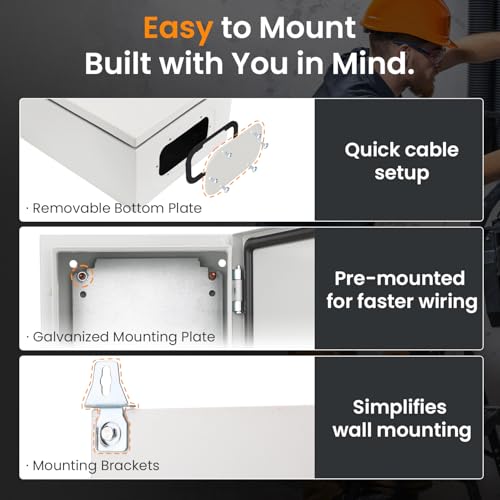 QILIPSU Metal Electrical Box IP65 Waterproof Steel Project Enclosure Lockable Weatherproof Electric Junction Box for Indoor & Outdoor Use 14"x10"x6" - Image 5