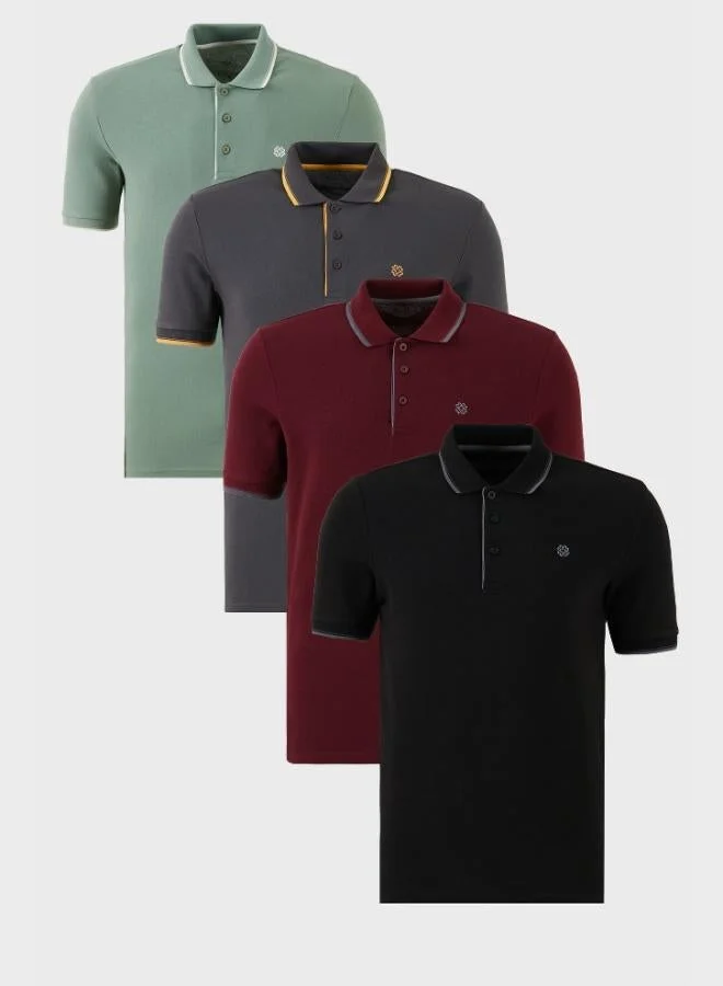 بوراتي تيشيرت رجالي بولو قطن بياقة بأزرار وتفاصيل خطوط بقصة ضيقة عبوة من  قطع