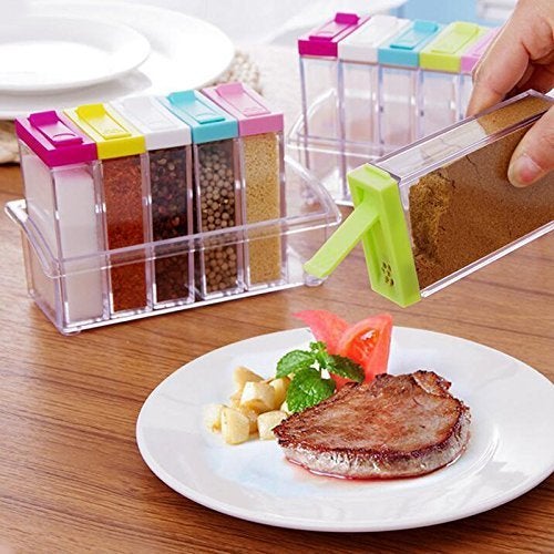 siddhmurti Kitchen Seasoning Bottles Lid Colorful Seasoning Box 6 Pieces Set Transparent Plastic Spice Jar Spices Pepper Shakers Salt Sugar Cruet - Image 3