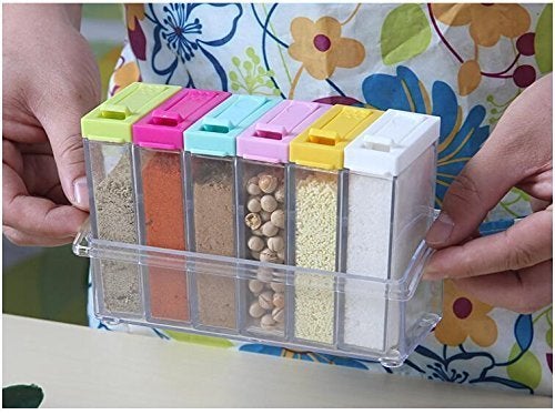siddhmurti Kitchen Seasoning Bottles Lid Colorful Seasoning Box 6 Pieces Set Transparent Plastic Spice Jar Spices Pepper Shakers Salt Sugar Cruet - Image 2
