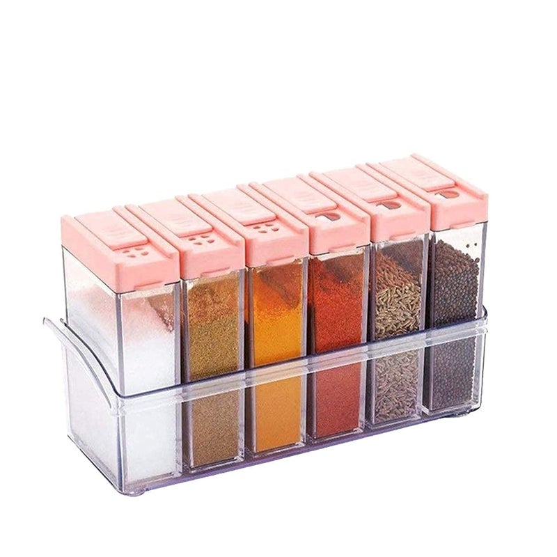 siddhmurti Kitchen Seasoning Bottles Lid Colorful Seasoning Box 6 Pieces Set Transparent Plastic Spice Jar Spices Pepper Shakers Salt Sugar Cruet - Image 1