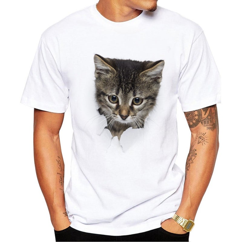Wish 3D Cat Pattern Printed Men's T-Shirt 3D Printed Short-Sleeved Temtemu - Image 4