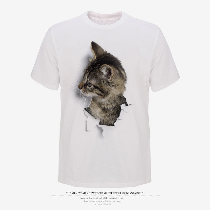 Wish 3D Cat Pattern Printed Men's T-Shirt 3D Printed Short-Sleeved Temtemu - Image 1