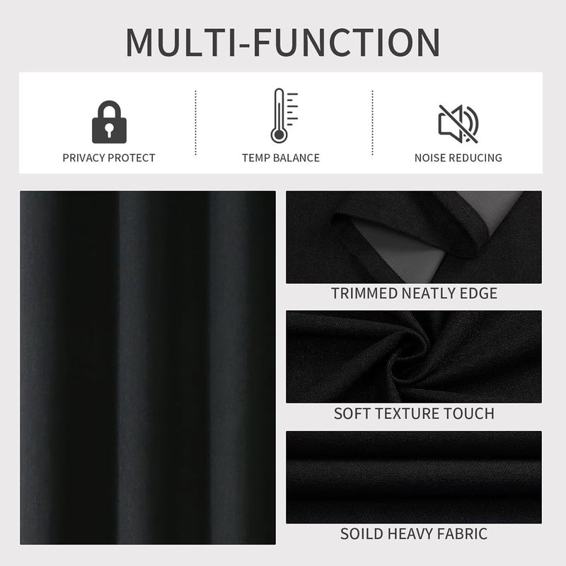 Joydeco Blackout Curtains 108 Inches Long  Extra Long Curtains 108 Inch Length 1 Panel for Bedroom  Thermal Insulated Linen Black Out Curtains with Grommets(100x108  Black) - Image 4