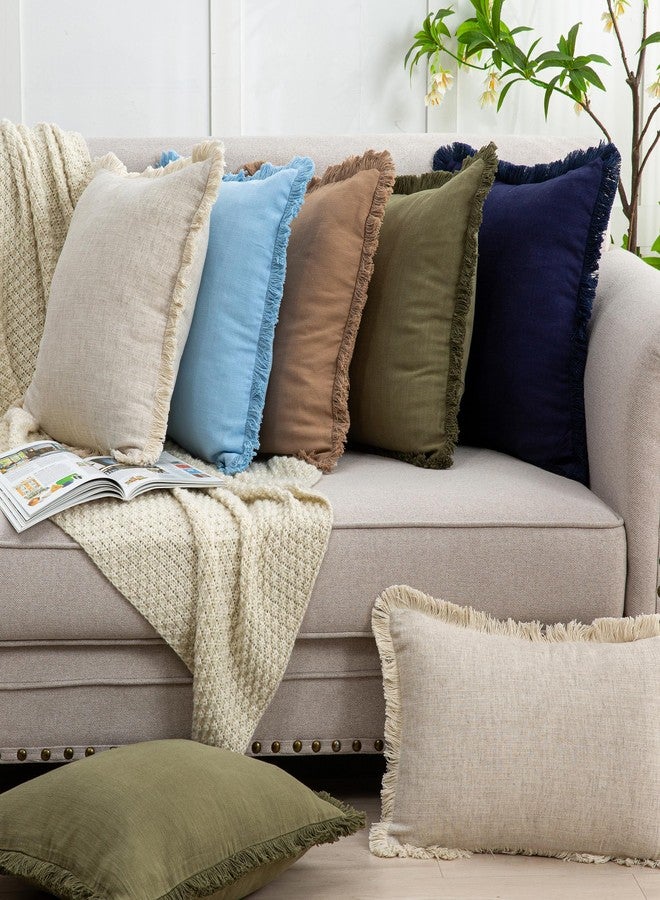 Mayler Yee Set of 2 Fringe Throw Pillow Covers with Tassel Trim for Farmhouse Living Room,Soft Cotton & Cozy Linen, Boho Sytle Decorative Home (Khaki Brick, 18x18 Inch) - Image 5