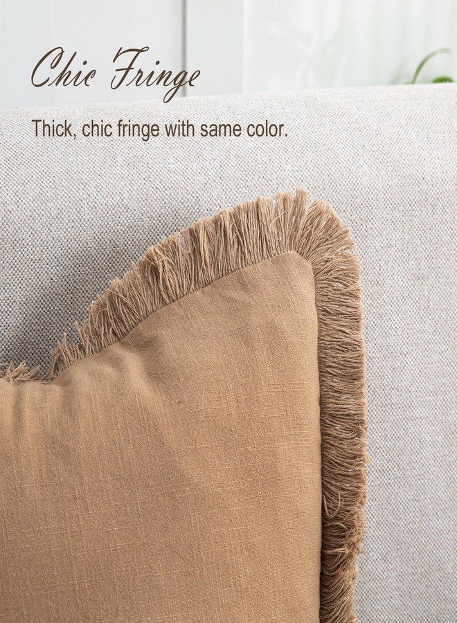 Mayler Yee Set of 2 Fringe Throw Pillow Covers with Tassel Trim for Farmhouse Living Room,Soft Cotton & Cozy Linen, Boho Sytle Decorative Home (Khaki Brick, 18x18 Inch) - Image 4