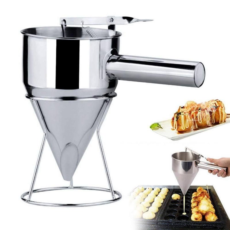 Shrux Stainless Steel Pancake Batter Dispenser Jalebi Takoyaki and ghevar Making Machine With Holding Stand Heavy Duty Baking Tool I Maker for Cupcakes Crepes Muffin Waffles Chocolate balls - Image 1