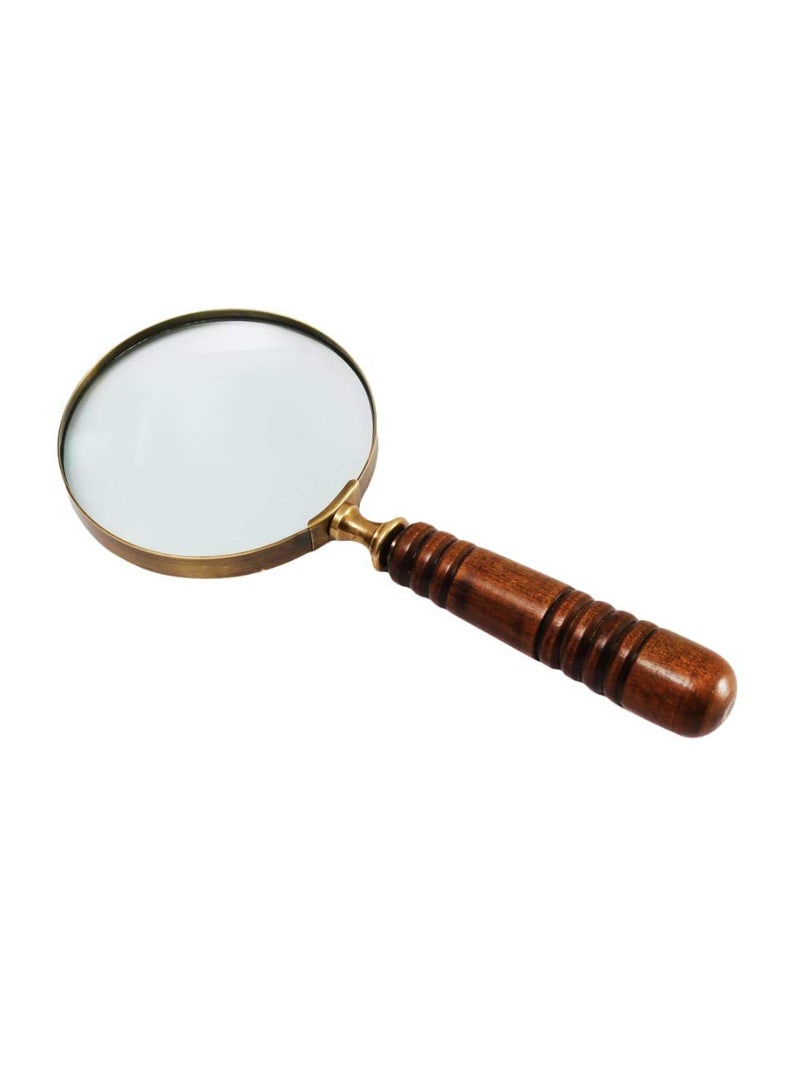 DECONOOR Brass 10X Handheld Magnifier Wood Handle Antique Ideal for Reading Inspection Coin  Stamp Collecting Vintage Gift Decor 10 inches 4 inches Diameter 10X Capacity