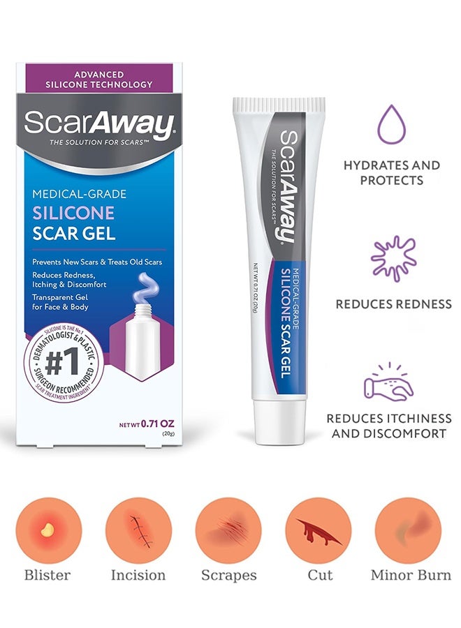 scaraway Silicone Scar Gel - Helps Improve Size - Color & Texture of Hypertrophic & Keloid Scars from Injury, Burns & Surgery, Water Resistant, 20g (0.7 Oz) - Image 1