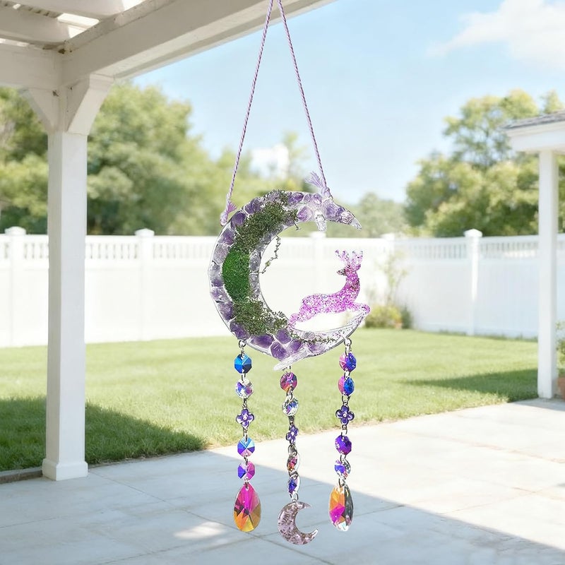 TUOKING Crystal Suncatchers for Window Purple Deer Dreamy Crystal Natural Stone Sun Catchers Rainbow Maker Ornament Gift Home Garden Decoration - Image 2