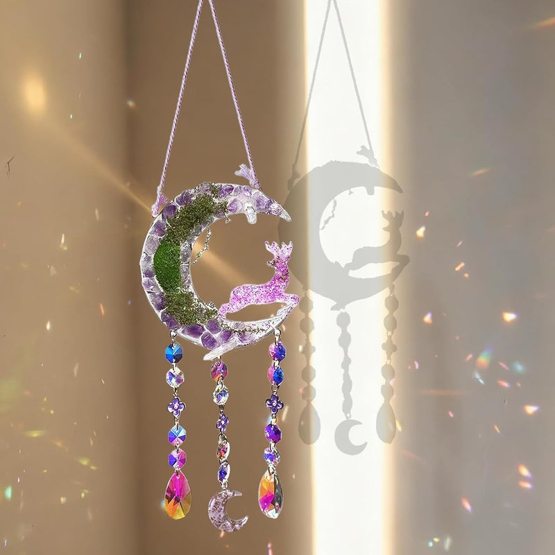 TUOKING Crystal Suncatchers for Window Purple Deer Dreamy Crystal Natural Stone Sun Catchers Rainbow Maker Ornament Gift Home Garden Decoration - Image 1