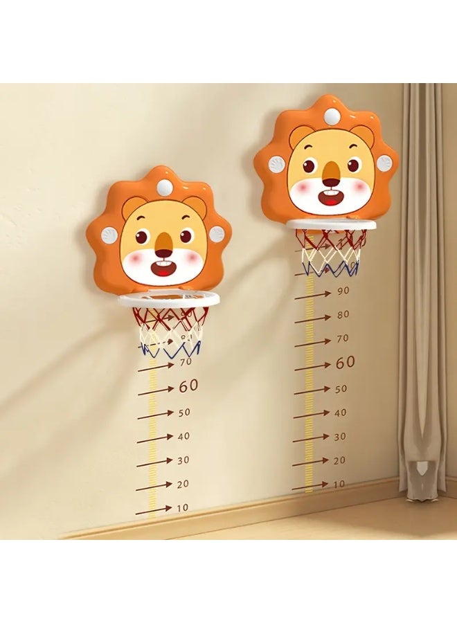 طقم حلقة كرة سلة داخلية قابلة للطي للأطفال مع كرة قابلة للنفخ ومضخة وشبكة وخطافات وحقيبة تخزين – تصميم أسد - Image 2