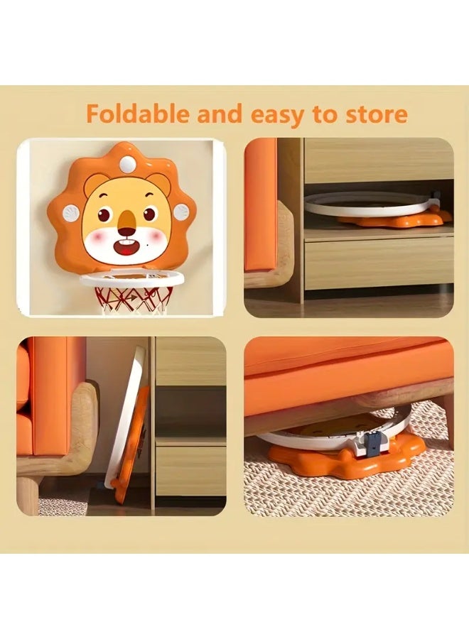 طقم حلقة كرة سلة داخلية قابلة للطي للأطفال مع كرة قابلة للنفخ ومضخة وشبكة وخطافات وحقيبة تخزين – تصميم أسد - Image 3