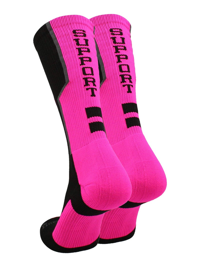 MadSportsStuff Breast Cancer Awareness Support Crew Socks (Black/Neon Pink/Graphite, Small) - Image 2
