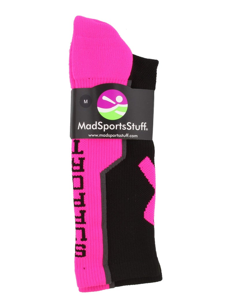 MadSportsStuff Breast Cancer Awareness Support Crew Socks (Black/Neon Pink/Graphite, Small) - Image 3