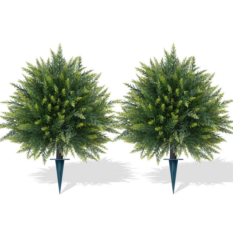 Grooy Artificial Cedar Topiary Trees with Ground Spike, 2 Pieces Fake Pine Shrubs Bushes, UV Resistant Faux Evergreen Cypress Tree Plants for Indoor Outdoor Planters Front Porch - Image 1