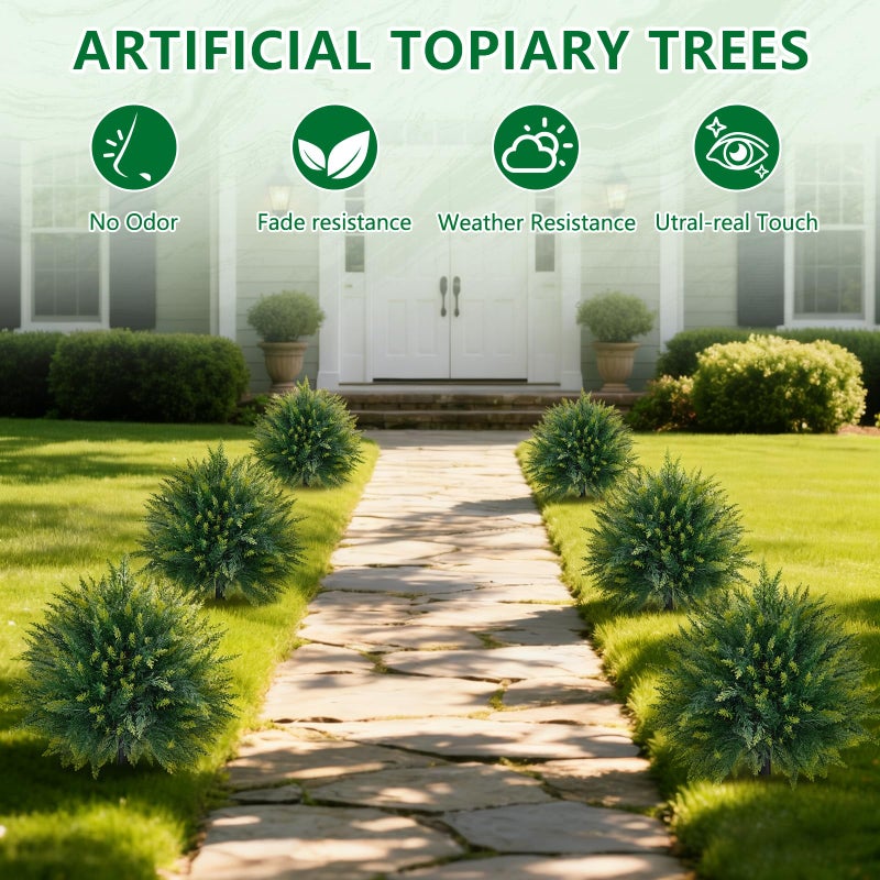Grooy Artificial Cedar Topiary Trees with Ground Spike, 2 Pieces Fake Pine Shrubs Bushes, UV Resistant Faux Evergreen Cypress Tree Plants for Indoor Outdoor Planters Front Porch - Image 3