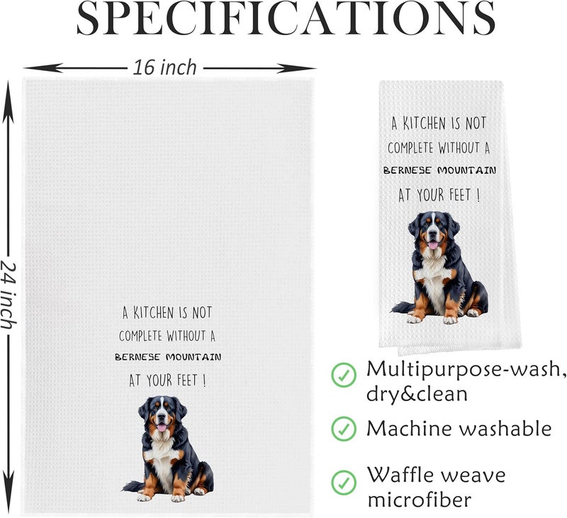 Geqtt Gqtt Bernese Mountain Dog Dish Towels Set - Funny Dog Gifts, Decorative Waffle Kitchen Towels, Hand Tea Towels (1624 Inches, Set of 2) - Image 2