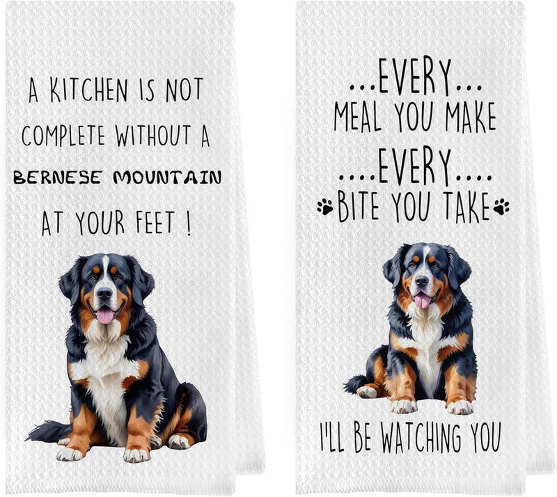 Geqtt Gqtt Bernese Mountain Dog Dish Towels Set - Funny Dog Gifts, Decorative Waffle Kitchen Towels, Hand Tea Towels (1624 Inches, Set of 2) - Image 1