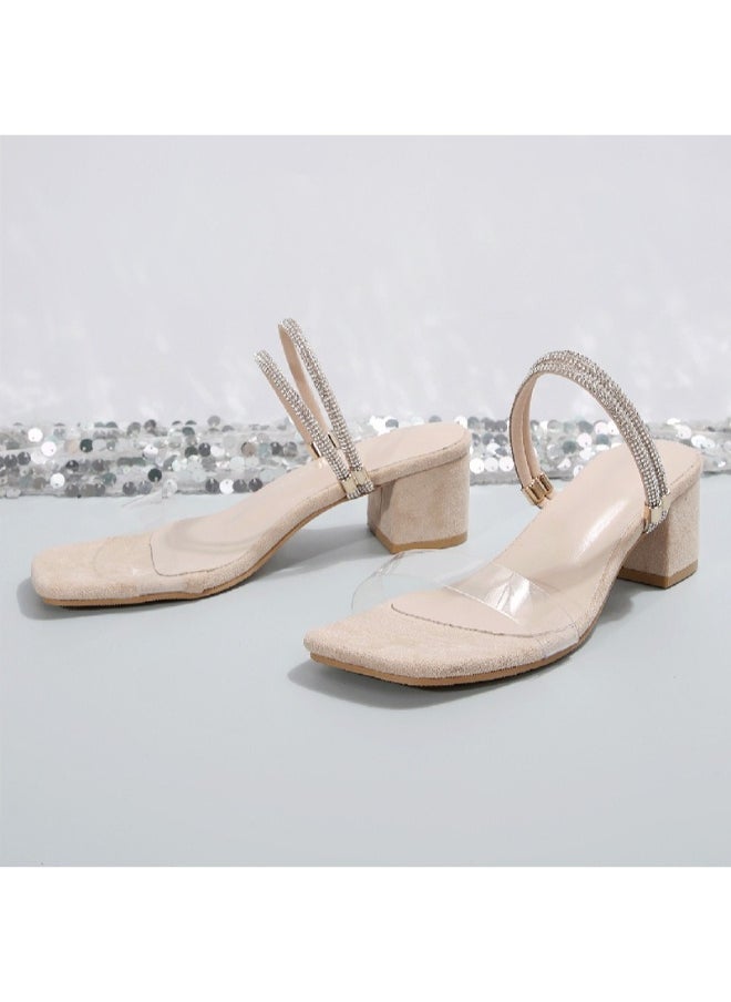 Rup Art Women’s Summer Chunky Heel Slip-On Sandals – Korean Style High-Top Half Slippers – Comfortable Box Heels for Long Walks  - Image 3