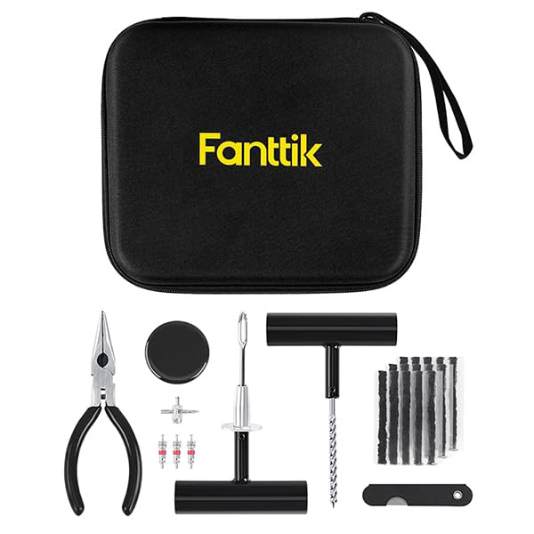 طقم إصلاح الإطارات Fanttik 24 قطعة طقم ثقيل لإصلاح الثقوب وسد الفتحات أدوات إصلاح الإطارات العالمية للسيارات والدراجات النارية والشاحنات والمركبات الرباعية والعربات الزراعية والمقطورات
