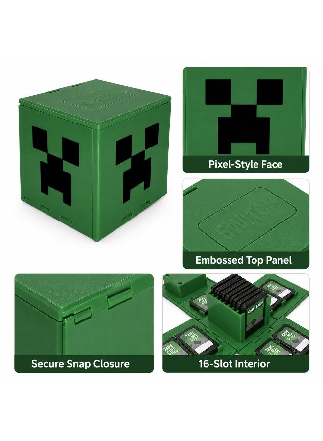 SRLIWHITE Game Card Case, Foldable Cube Cartridge Holder, 16 Slot Portable Organizer, Green Pixel Style Storage Box for Handheld Console Games (6.5 CM) - Image 4