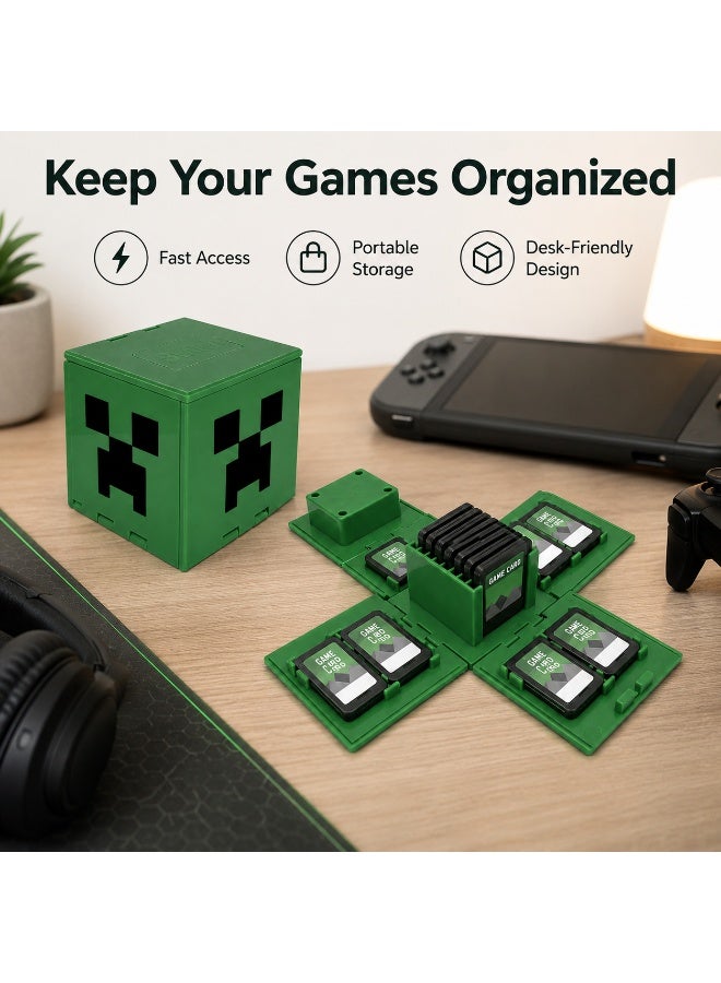 SRLIWHITE Game Card Case, Foldable Cube Cartridge Holder, 16 Slot Portable Organizer, Green Pixel Style Storage Box for Handheld Console Games (6.5 CM) - Image 5