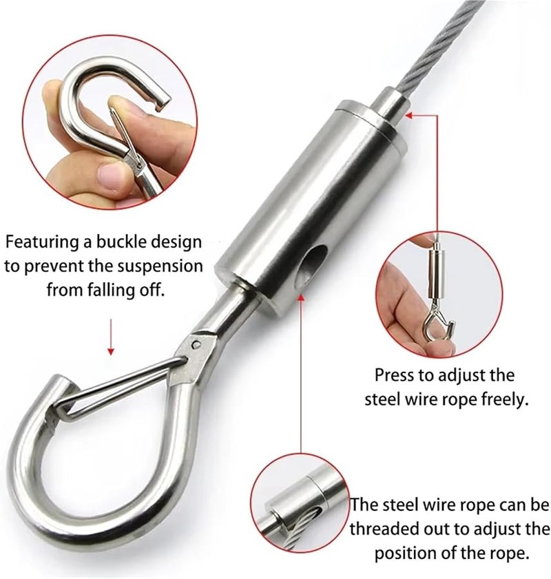 طقم تعليق حبل سلكي من الفولاذ المقاوم للصدأ 6 قطع قابل للتعديل 1.5-4 مم مع مشبك خطاف للوحات الإعلانية واللوحات الفنية والمرايا مقاس 3 متر اللون D - Image 4