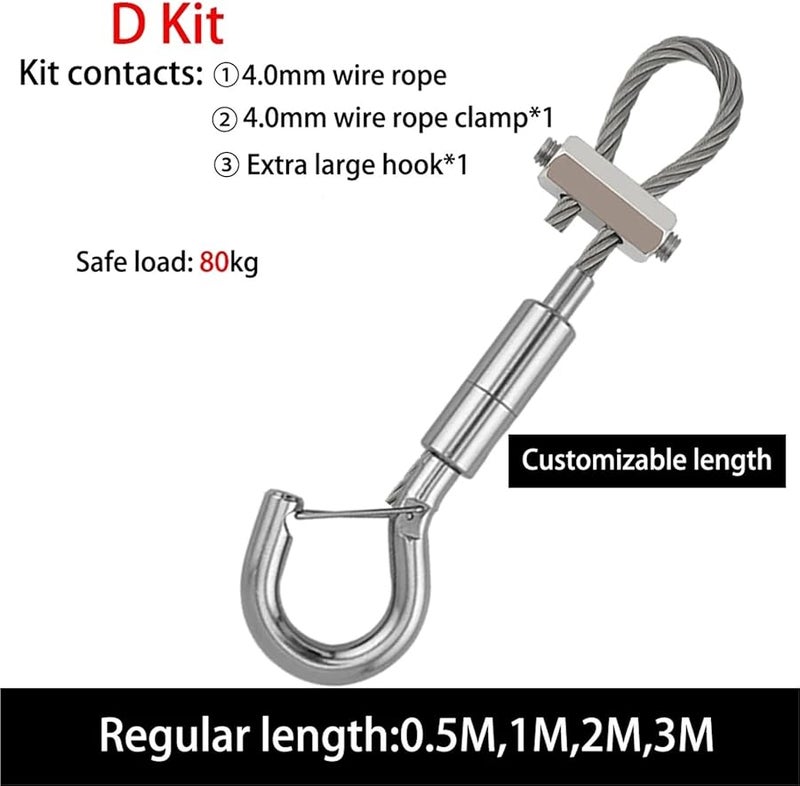 طقم تعليق حبل سلكي من الفولاذ المقاوم للصدأ 6 قطع قابل للتعديل 1.5-4 مم مع مشبك خطاف للوحات الإعلانية واللوحات الفنية والمرايا مقاس 3 متر اللون D - Image 3