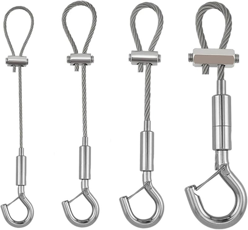 طقم تعليق حبل سلكي من الفولاذ المقاوم للصدأ 6 قطع قابل للتعديل 1.5-4 مم مع مشبك خطاف للوحات الإعلانية واللوحات الفنية والمرايا مقاس 3 متر اللون D - Image 2