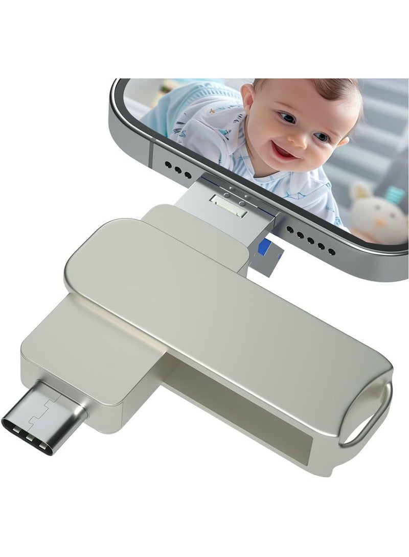 USB Flash Drive 512GB USB 3.0 Flash Drive for iPhone 4 in 1 Type-c Thumb Drive USB Stick Phone Photo Storage Memory Stick External Storage Compatible for iPhone PC iPad More Device - Image 1