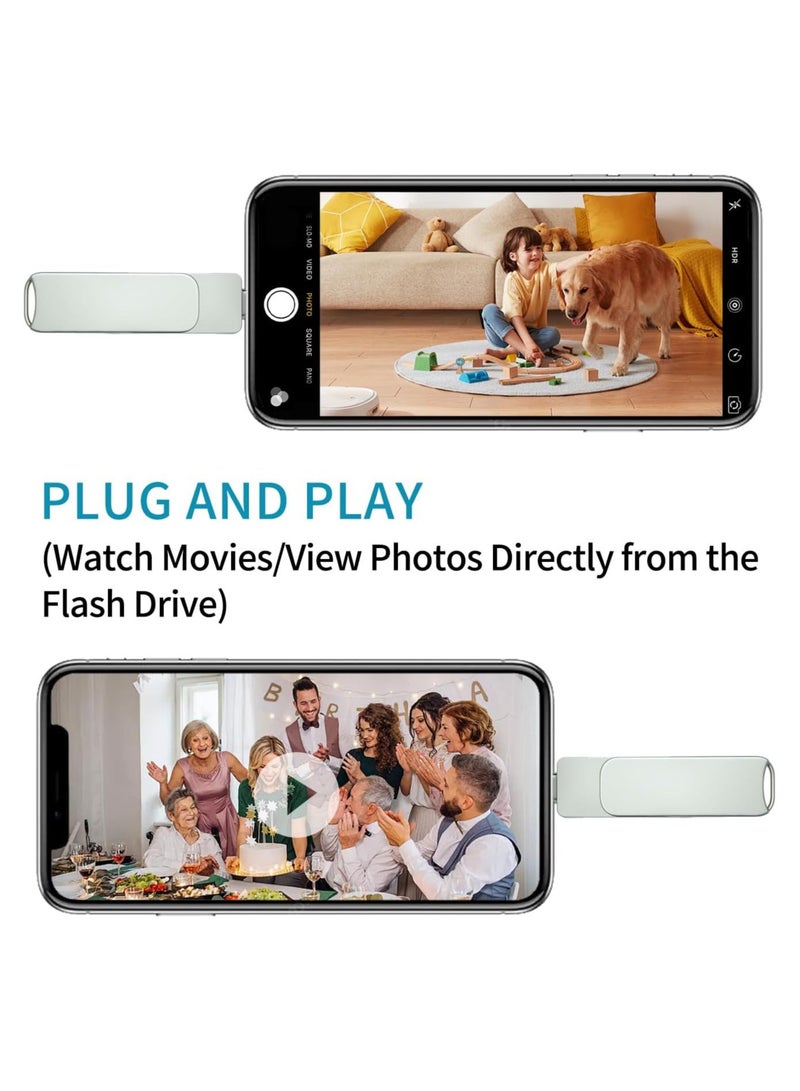 USB Flash Drive 512GB USB 3.0 Flash Drive for iPhone 4 in 1 Type-c Thumb Drive USB Stick Phone Photo Storage Memory Stick External Storage Compatible for iPhone PC iPad More Device - Image 4