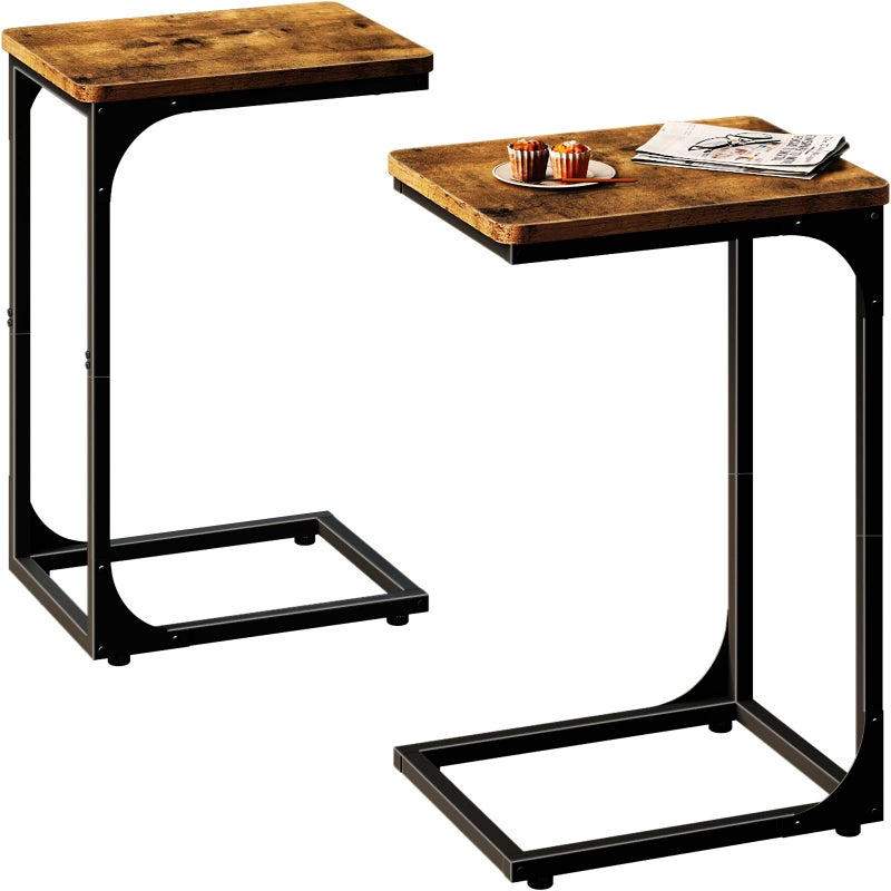 QEEIG C Table Side Table Set of 2 Living Room Sets C Shaped Couch Tray End Tables Farmhouse, Rustic Brown (017-30BN) - Image 1