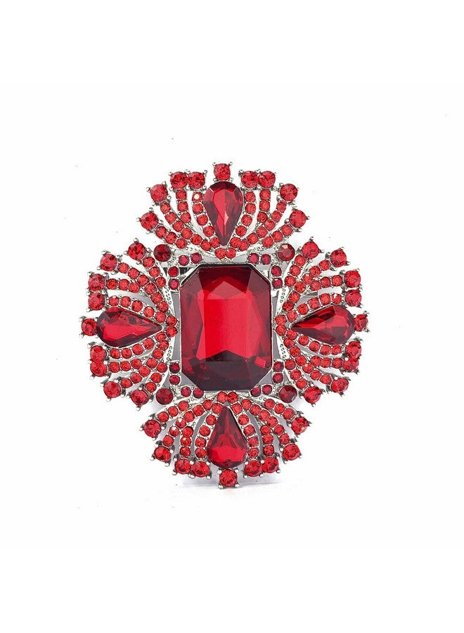 YOQUCOL Vintage Red Austrian Crystal Rhinestone Cross Flowers Shaped Brooch Pin Elegant Jewelry For Women - Image 1