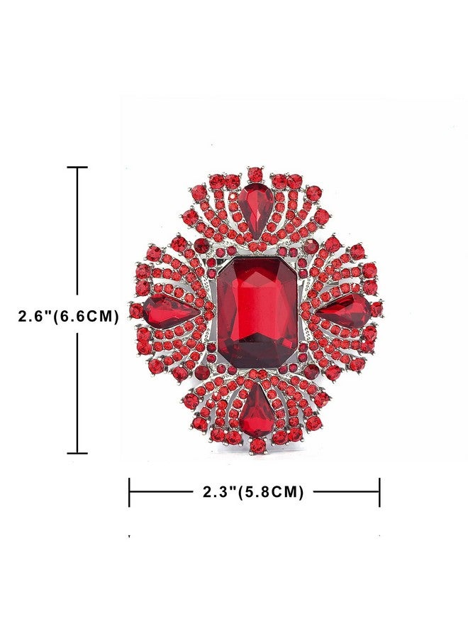 YOQUCOL Vintage Red Austrian Crystal Rhinestone Cross Flowers Shaped Brooch Pin Elegant Jewelry For Women - Image 2