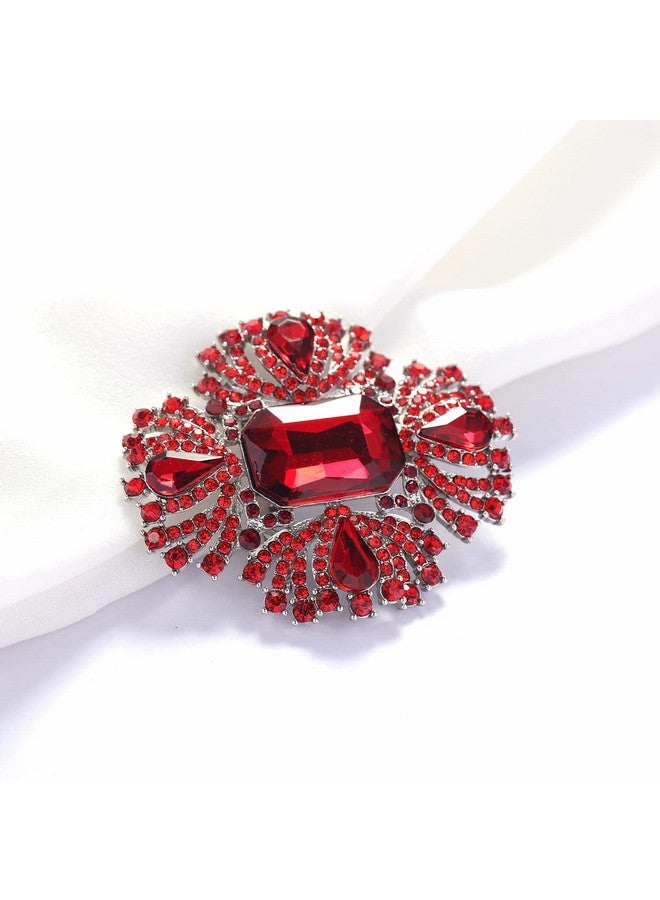 YOQUCOL Vintage Red Austrian Crystal Rhinestone Cross Flowers Shaped Brooch Pin Elegant Jewelry For Women - Image 5