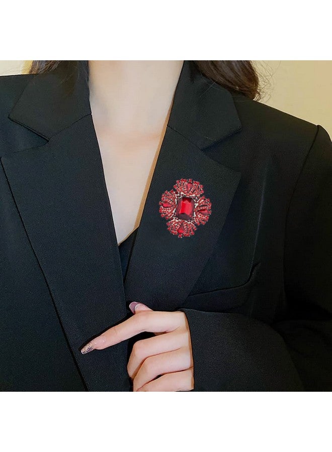 YOQUCOL Vintage Red Austrian Crystal Rhinestone Cross Flowers Shaped Brooch Pin Elegant Jewelry For Women - Image 3