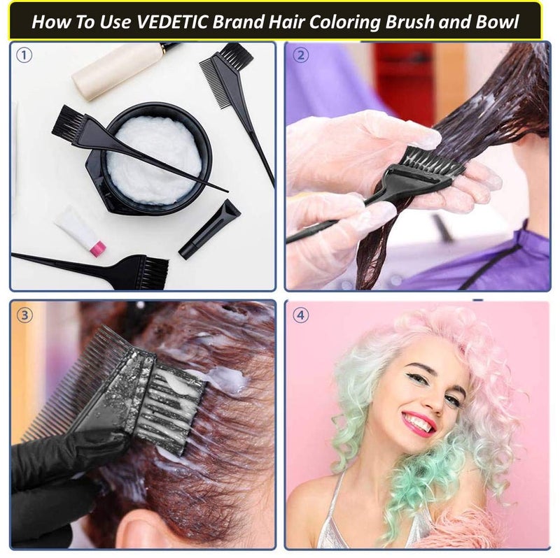 VEDETIC® Plastic Dye Brush and Mixing Bowl Hair Colouring Kit - Includes Hair Dye Bowl and 3 Brushes in Black - 4 Pieces, 200 Ml - Image 5