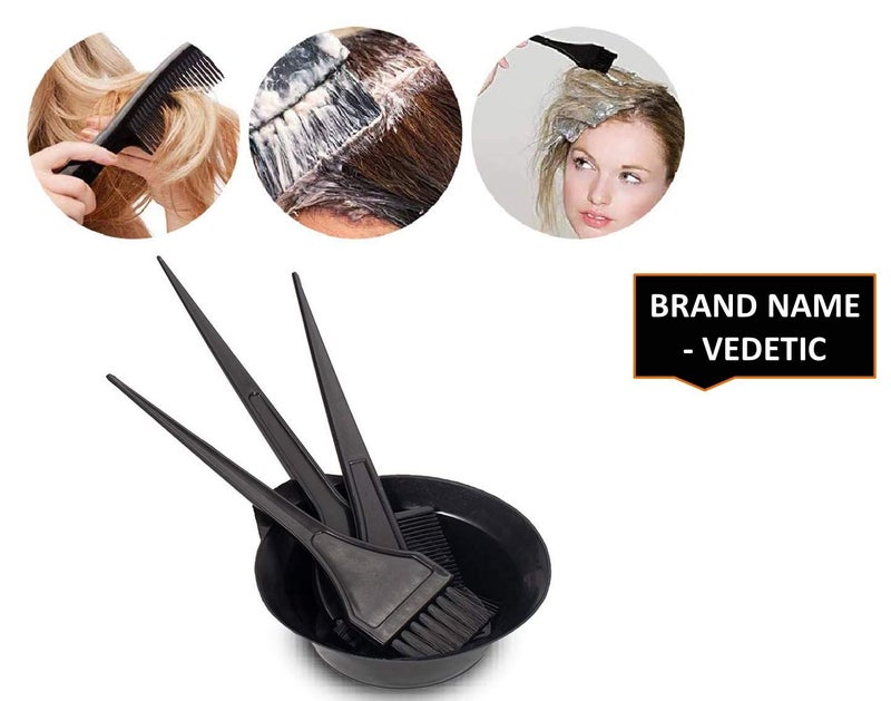 VEDETIC® Plastic Dye Brush and Mixing Bowl Hair Colouring Kit - Includes Hair Dye Bowl and 3 Brushes in Black - 4 Pieces, 200 Ml - Image 3