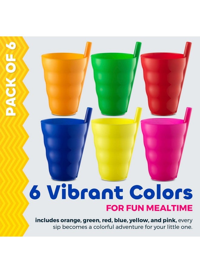JoyServe Kids Straw Cups - (Set of 6) 10oz Tumbler w/Built-In Straws for Everyday Use, Stackable BPA-Free Plastic Sip-A-Cup Drink Tumblers for Water, Juice, Milk, Dishwasher Safe, Neon Colors - Image 3