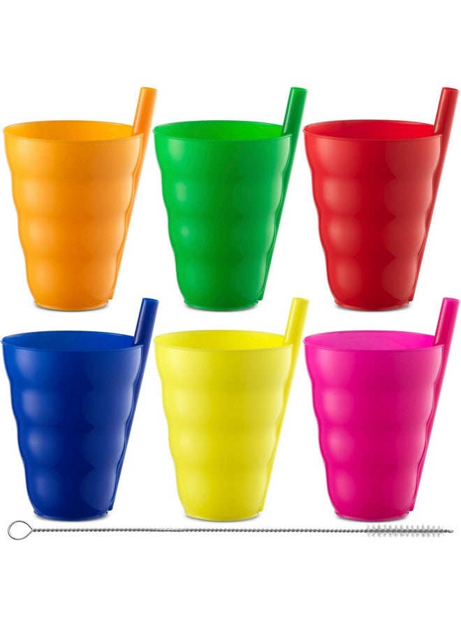 JoyServe Kids Straw Cups - (Set of 6) 10oz Tumbler w/Built-In Straws for Everyday Use, Stackable BPA-Free Plastic Sip-A-Cup Drink Tumblers for Water, Juice, Milk, Dishwasher Safe, Neon Colors - Image 1