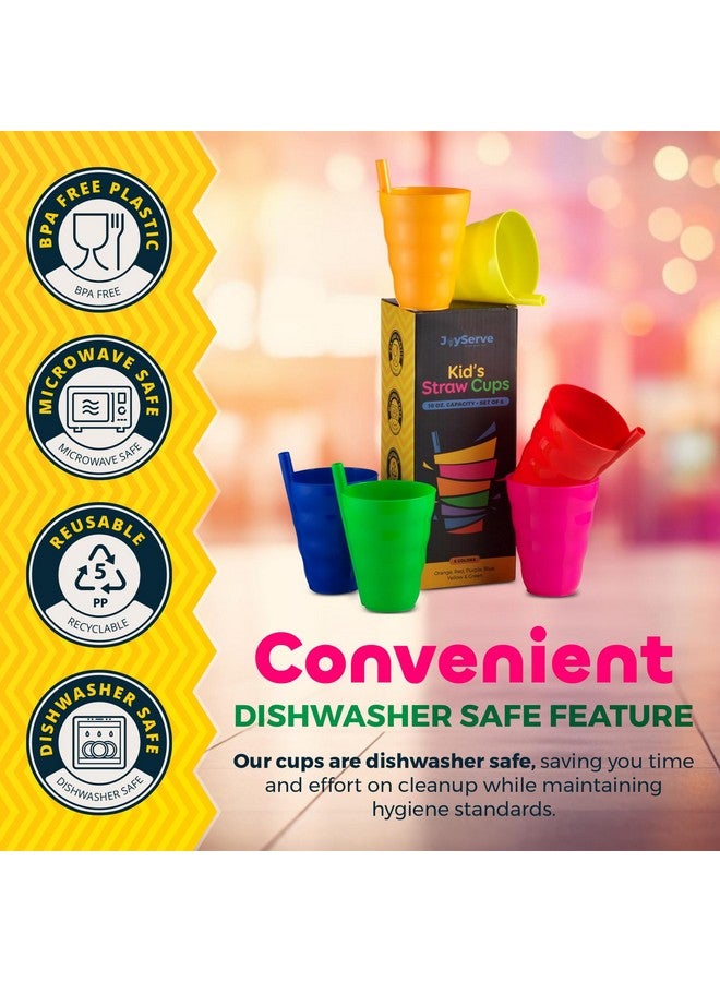 JoyServe Kids Straw Cups - (Set of 6) 10oz Tumbler w/Built-In Straws for Everyday Use, Stackable BPA-Free Plastic Sip-A-Cup Drink Tumblers for Water, Juice, Milk, Dishwasher Safe, Neon Colors - Image 5