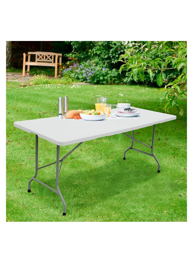 DubaiGallery Folding Table - Foldable Heavy Duty Plastic Table for Indoor & Outdoor Parties, Picnic, Camping, Wedding, BBQ Catering, Garden Dining - Fold-in-Half Portable Utility Table - White - - Image 4