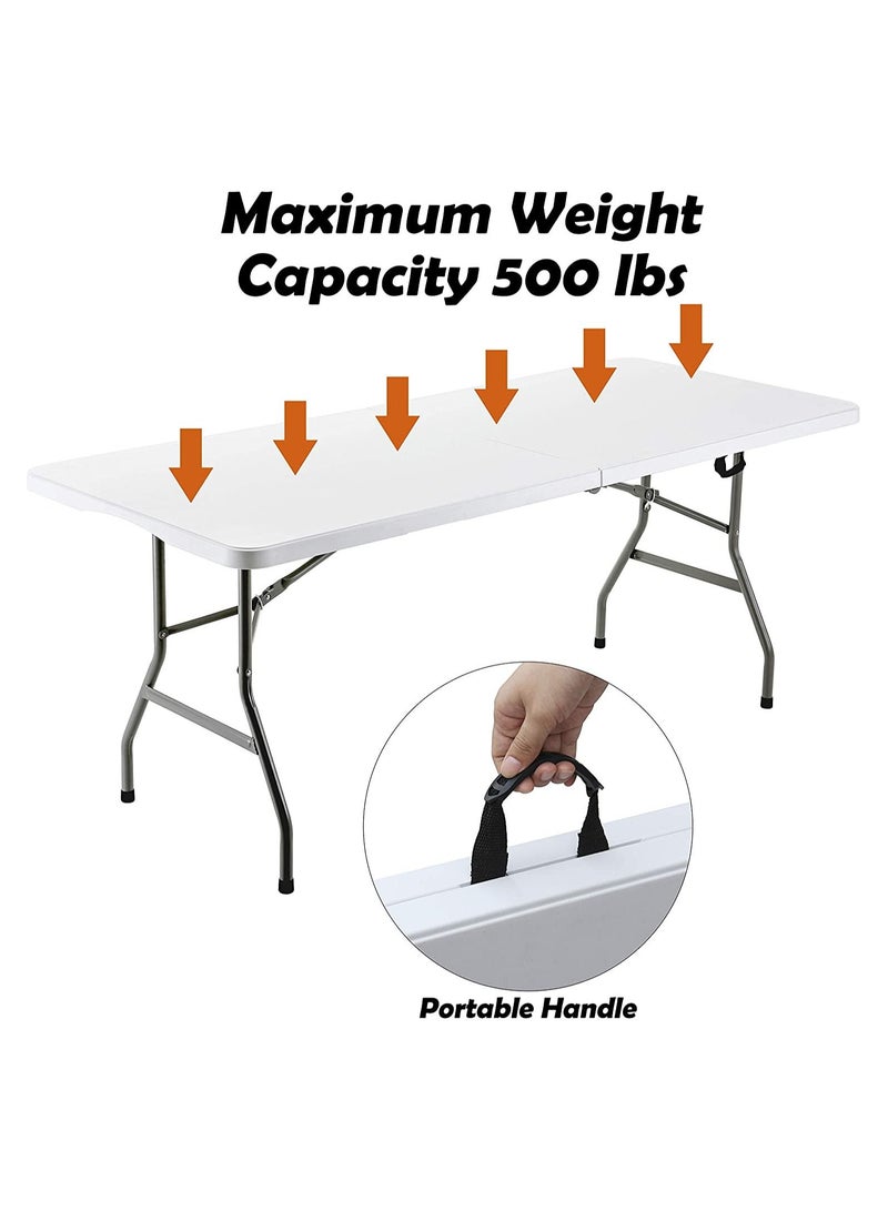 DubaiGallery Folding Table - Foldable Heavy Duty Plastic Table for Indoor & Outdoor Parties, Picnic, Camping, Wedding, BBQ Catering, Garden Dining - Fold-in-Half Portable Utility Table - White - - Image 3