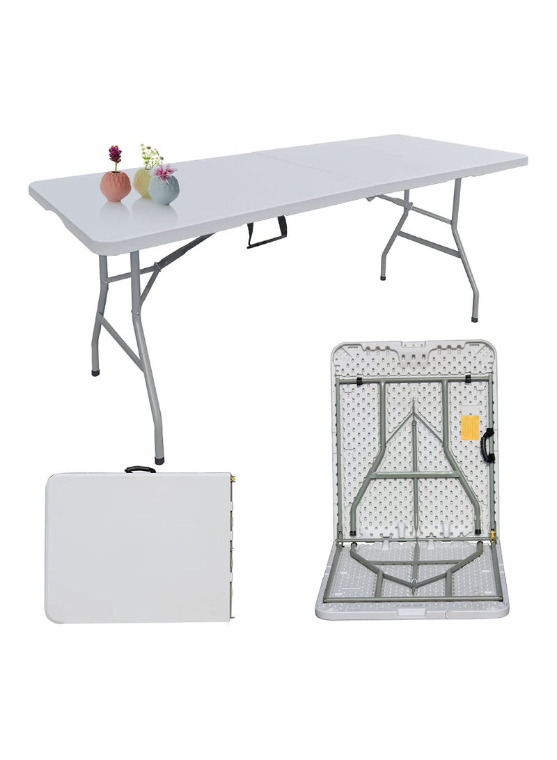DubaiGallery Folding Table - Foldable Heavy Duty Plastic Table for Indoor & Outdoor Parties, Picnic, Camping, Wedding, BBQ Catering, Garden Dining - Fold-in-Half Portable Utility Table - White - - Image 2