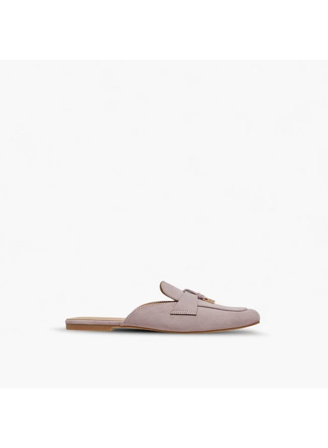 Women Solid Slip-On Mules with Metal Accent