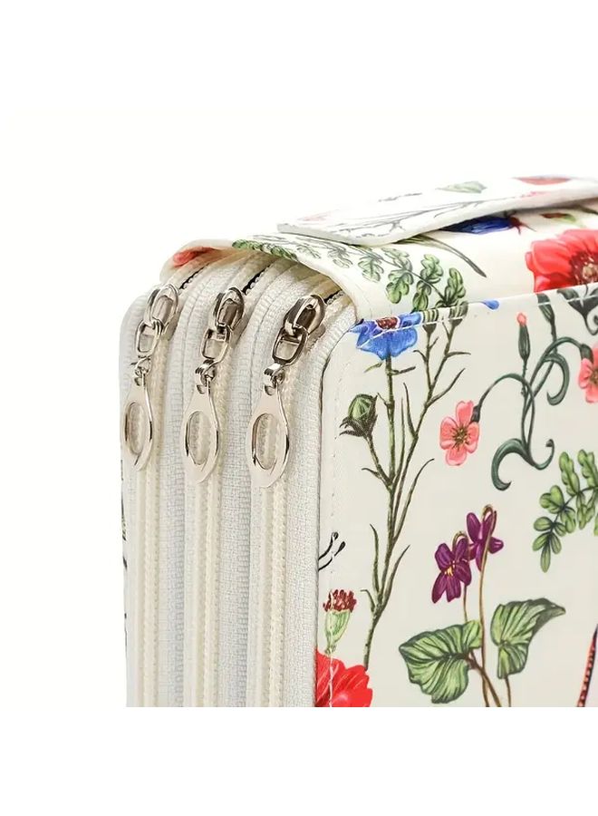 Black Flowers Art Supplies Organizer Bag 3 Zippered Pockets 124 Pen Slots Portable Handle - Image 5