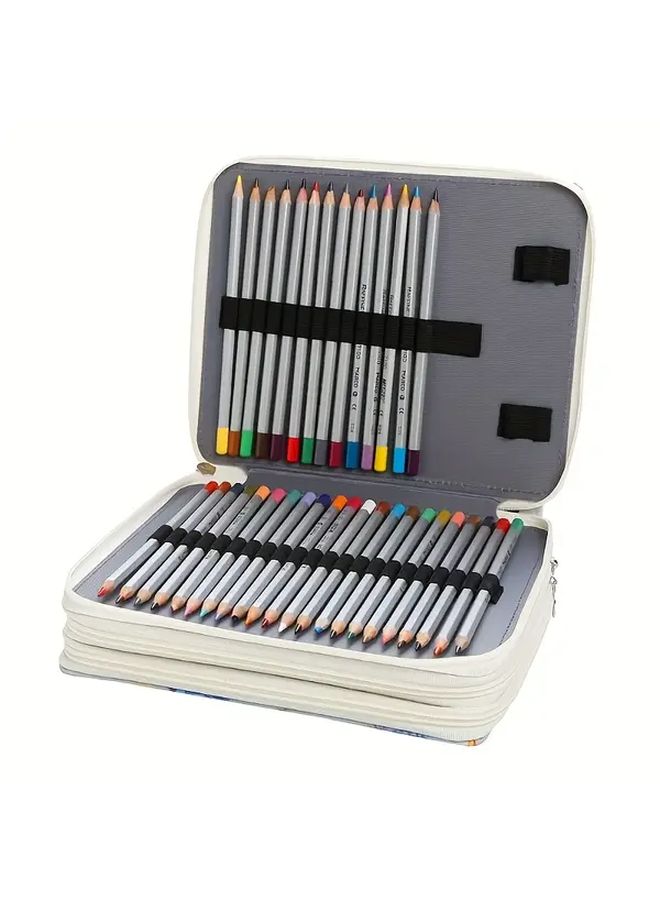 Black Flowers Art Supplies Organizer Bag 3 Zippered Pockets 124 Pen Slots Portable Handle - Image 1